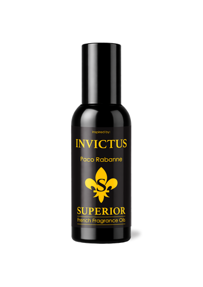 Bottle of Invictus Superior French Fragrance Oil on a white background