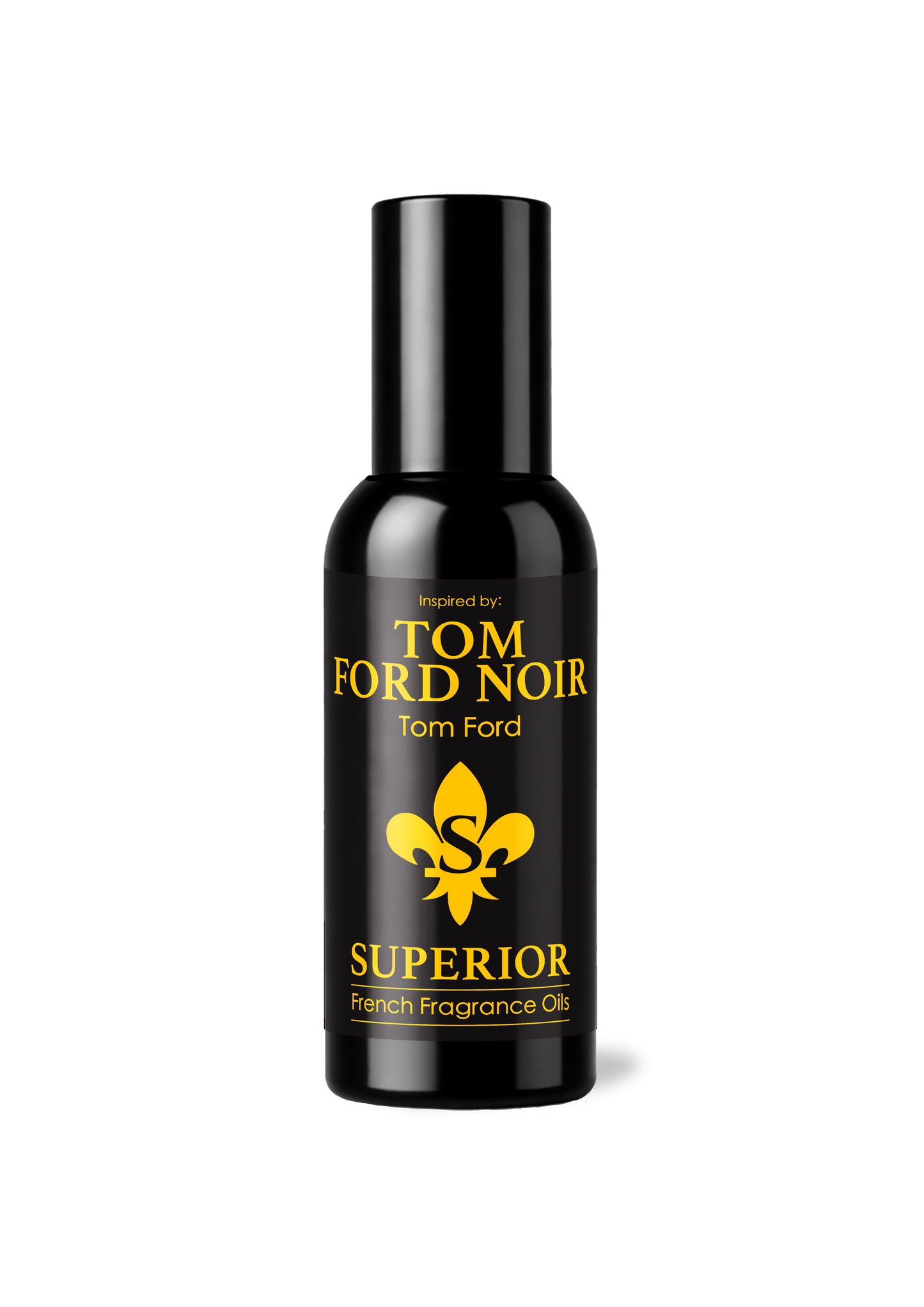 Black bottle of Tom Ford Noir Superior French Fragrance Oil on a white background