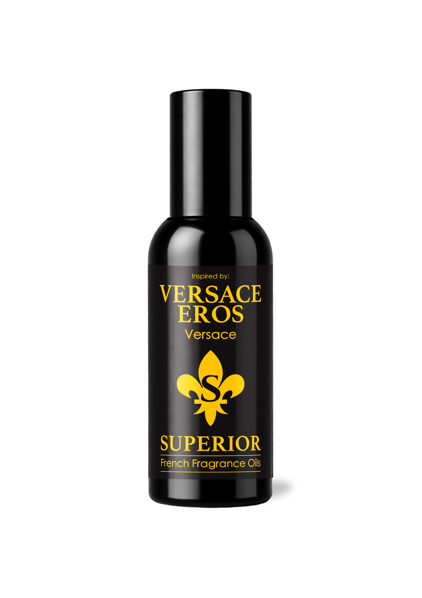 Bottle of Versace Eros Superior French Fragrance Oil on a white background