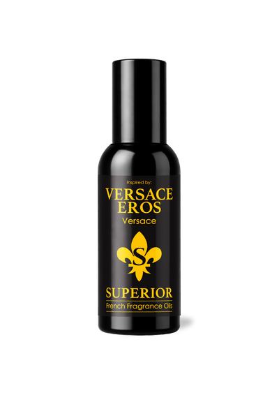 Bottle of Versace Eros Superior French Fragrance Oil on a white background