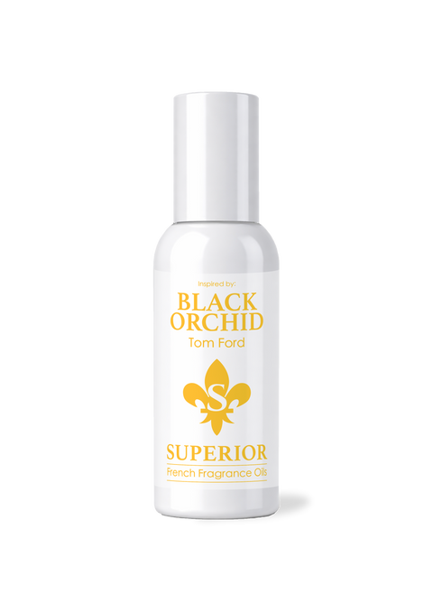 White bottle of OKNY 'Black orchid' perfume with gold text and logo on a white background