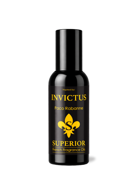 Bottle of Invictus Superior French Fragrance Oil on a white background