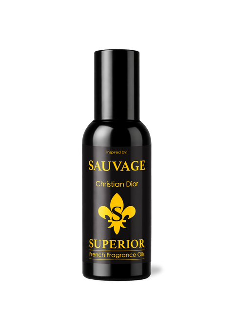 Bottle of Sauvage Superior French Fragrance Oil on a white background