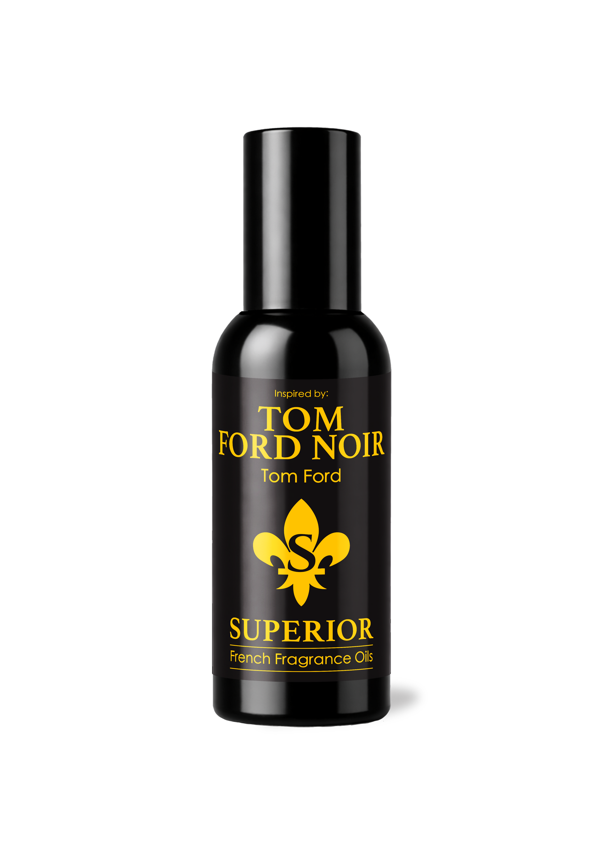 Black bottle of Tom Ford Noir Superior French Fragrance Oil on a white background