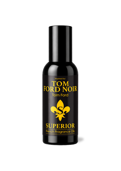 Black bottle of Tom Ford Noir Superior French Fragrance Oil on a white background