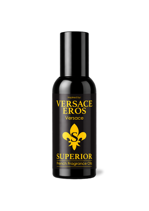 Bottle of Versace Eros Superior French Fragrance Oil on a white background